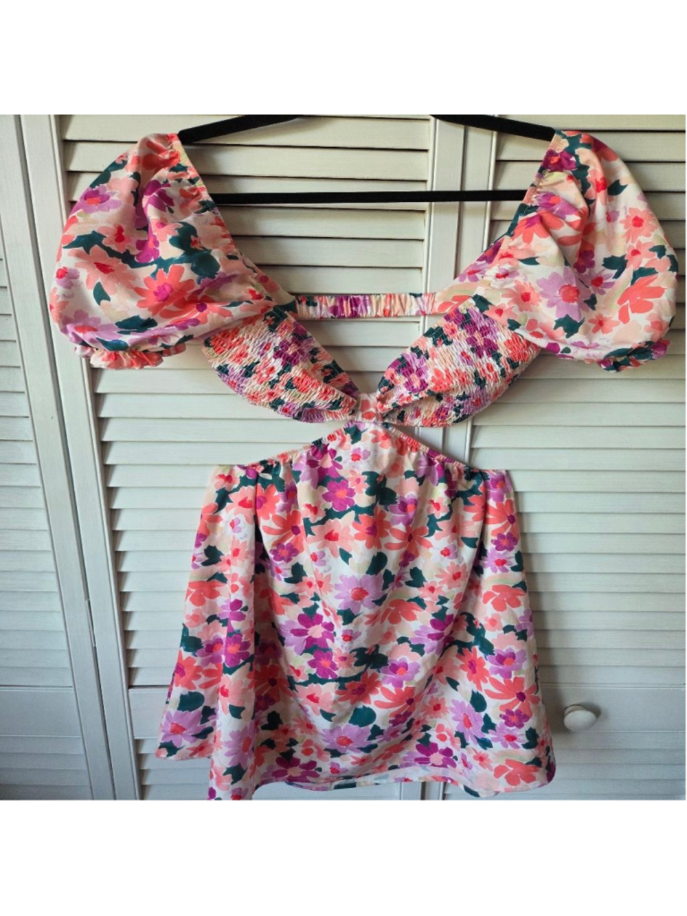 Women's SHEIN Floral Cut-Out Mini Dress S Pink Green